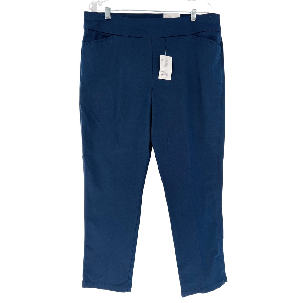 Croft & Barrow Effortless Stretch Pant Women 18 Short Navy Blue Straight Career